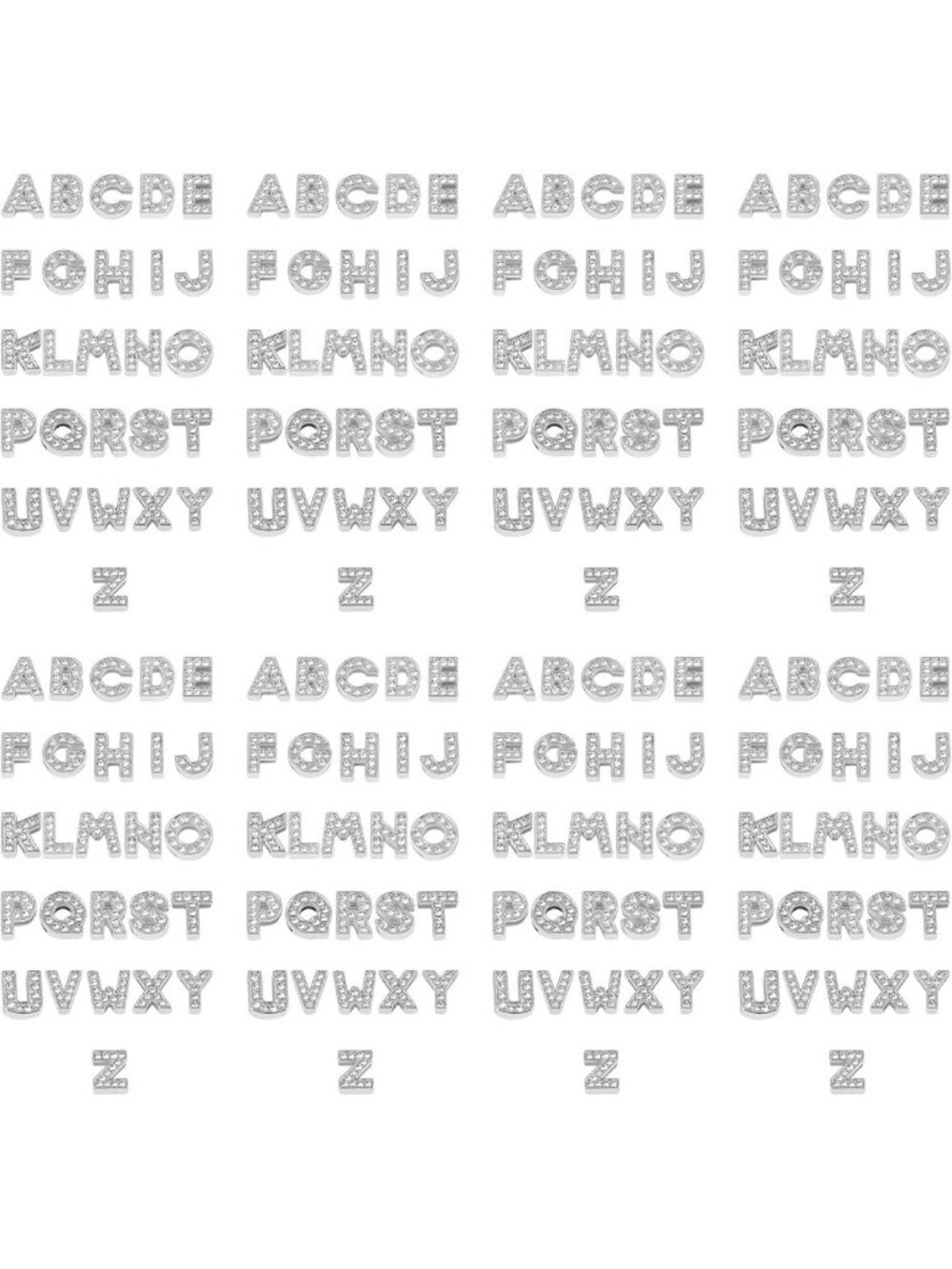 208 Pack Silver Rhinestone Alphabet Charms - 8mm DIY Jewelry for Bracelets